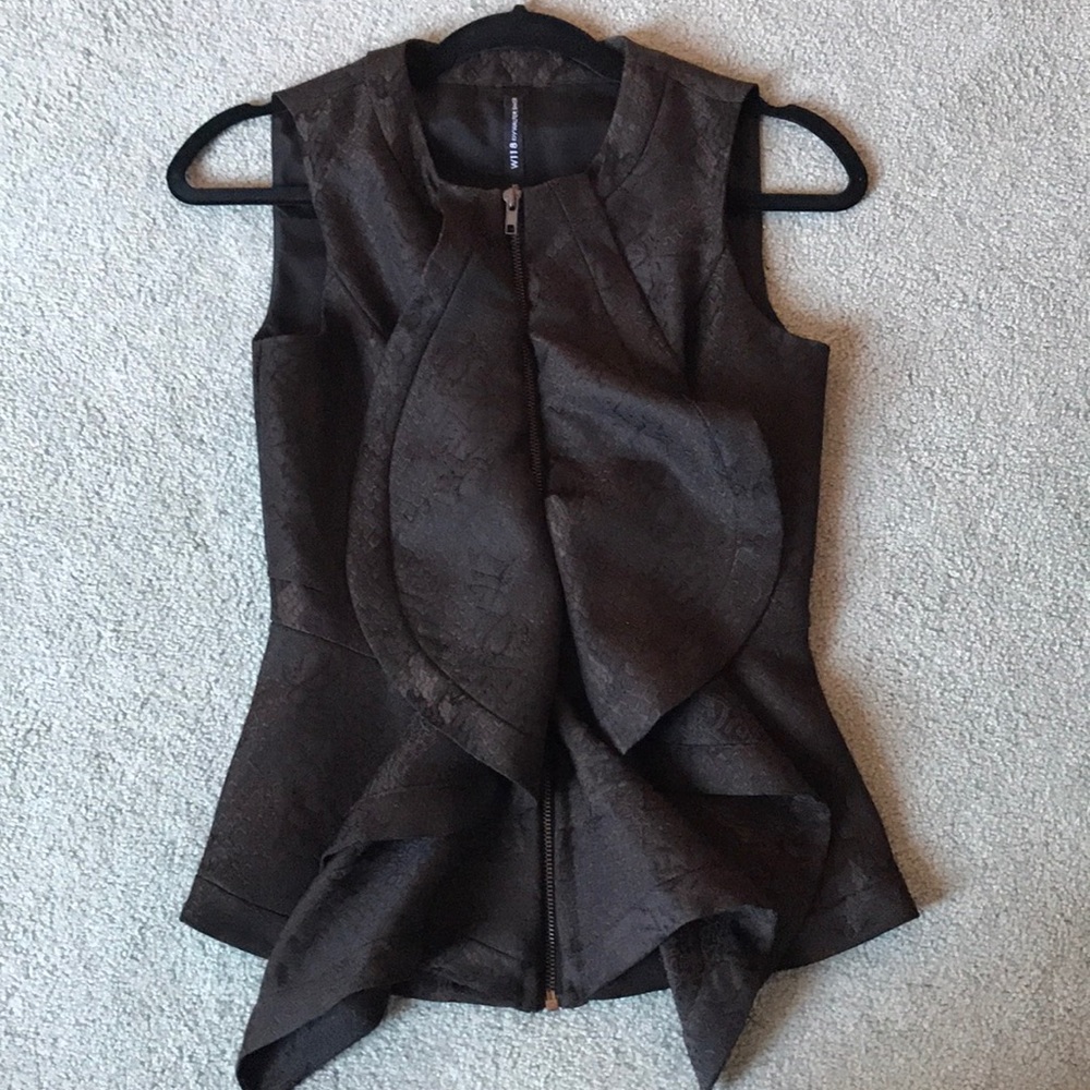 Super cute ruffle chocolate brown zipper vest